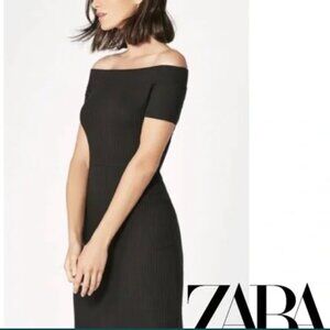 Black Dress Off the Shoulder Short Sleeves Zara